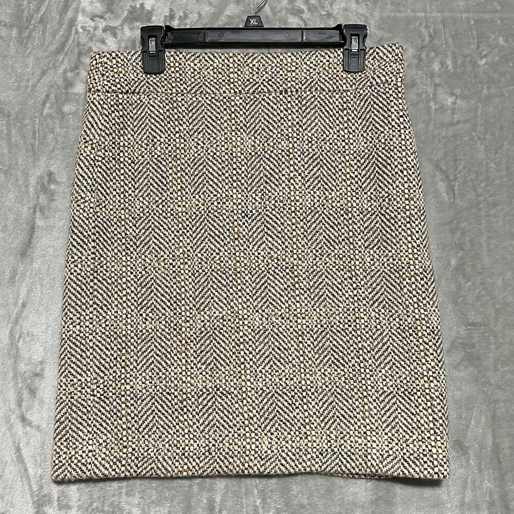 J Crew Wool Blend Boucle No 2 Pencil Skirt Womens Size 8 Beige Midi Lined Preppy